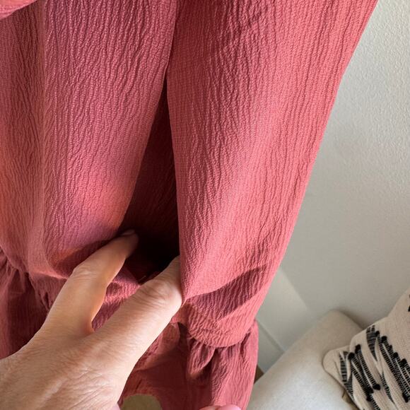 Entro Women’s Puff Sleeve Tiered Mini Dress Small Red Boho Casual Square Neck - Picture 7 of 11